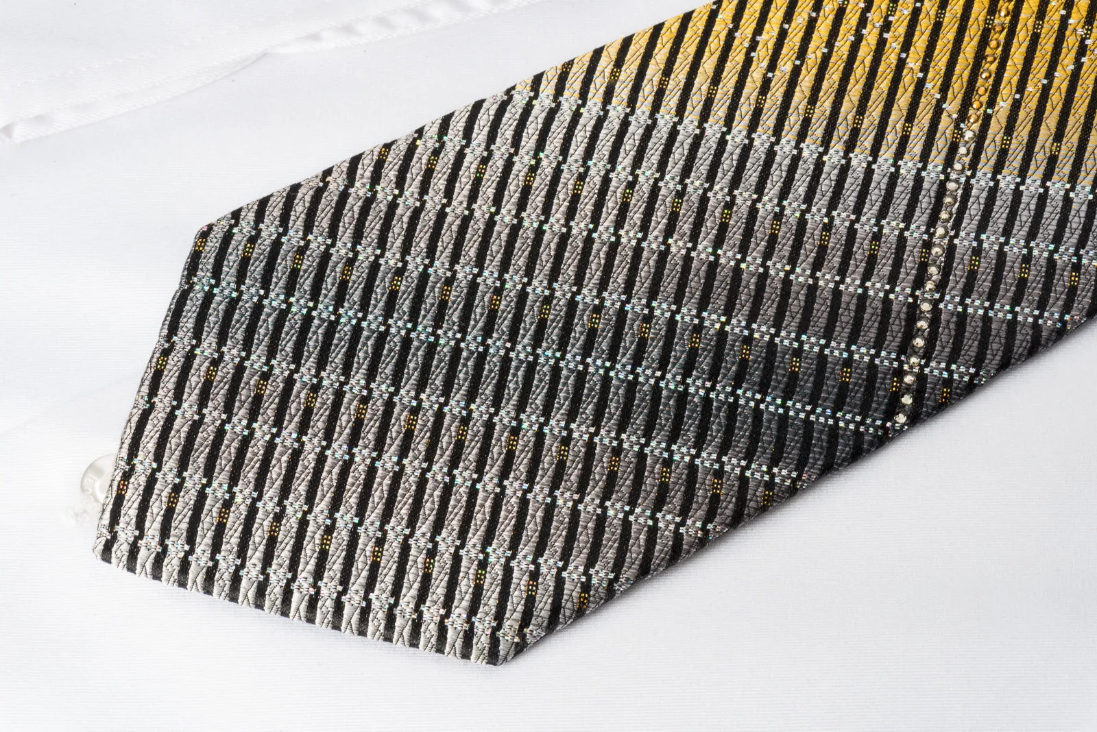 Pierre Cardin Bling Necktie Gold Black Striped Sparkling With Rhinestones