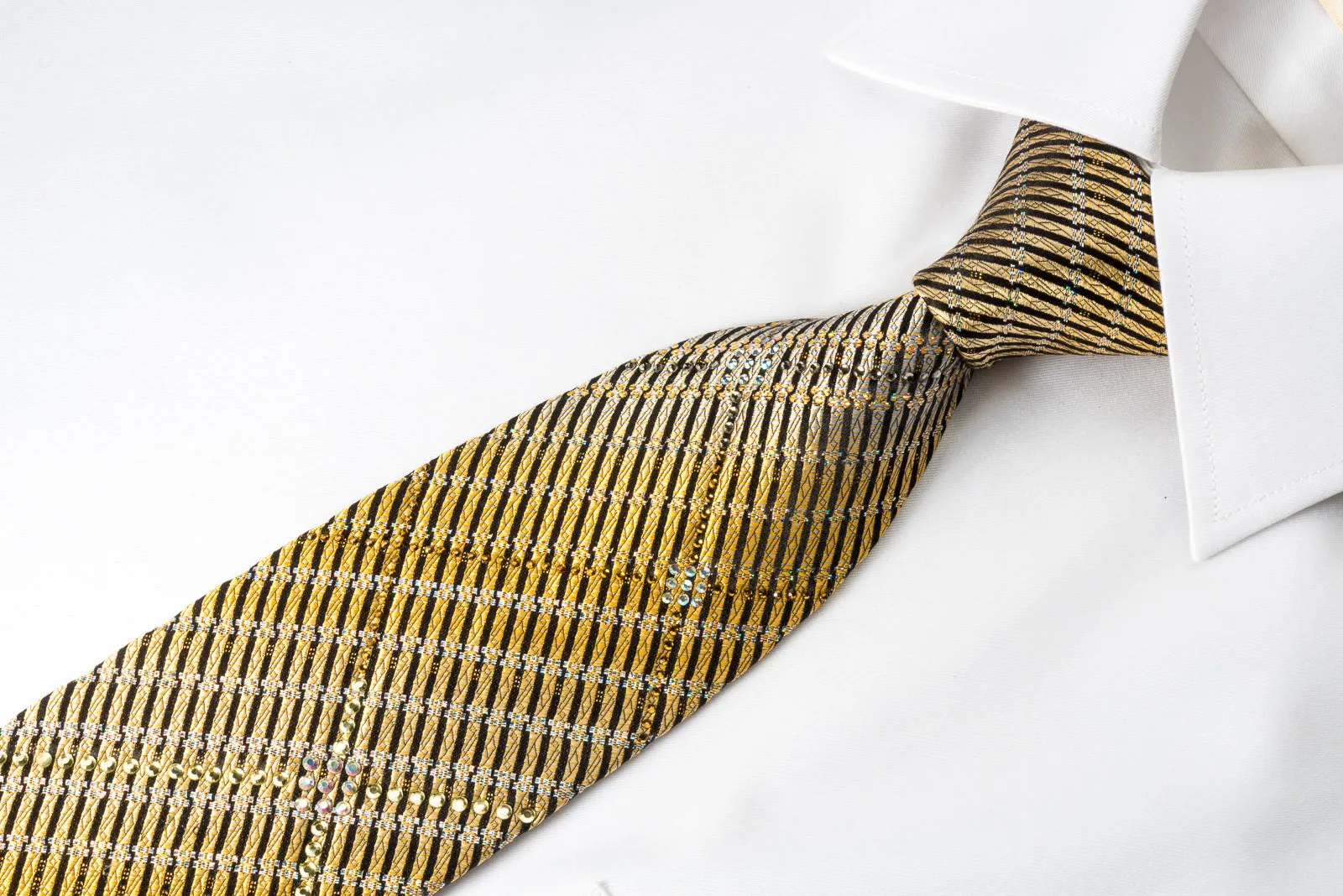 Pierre Cardin Bling Necktie Gold Black Striped Sparkling With Rhinestones
