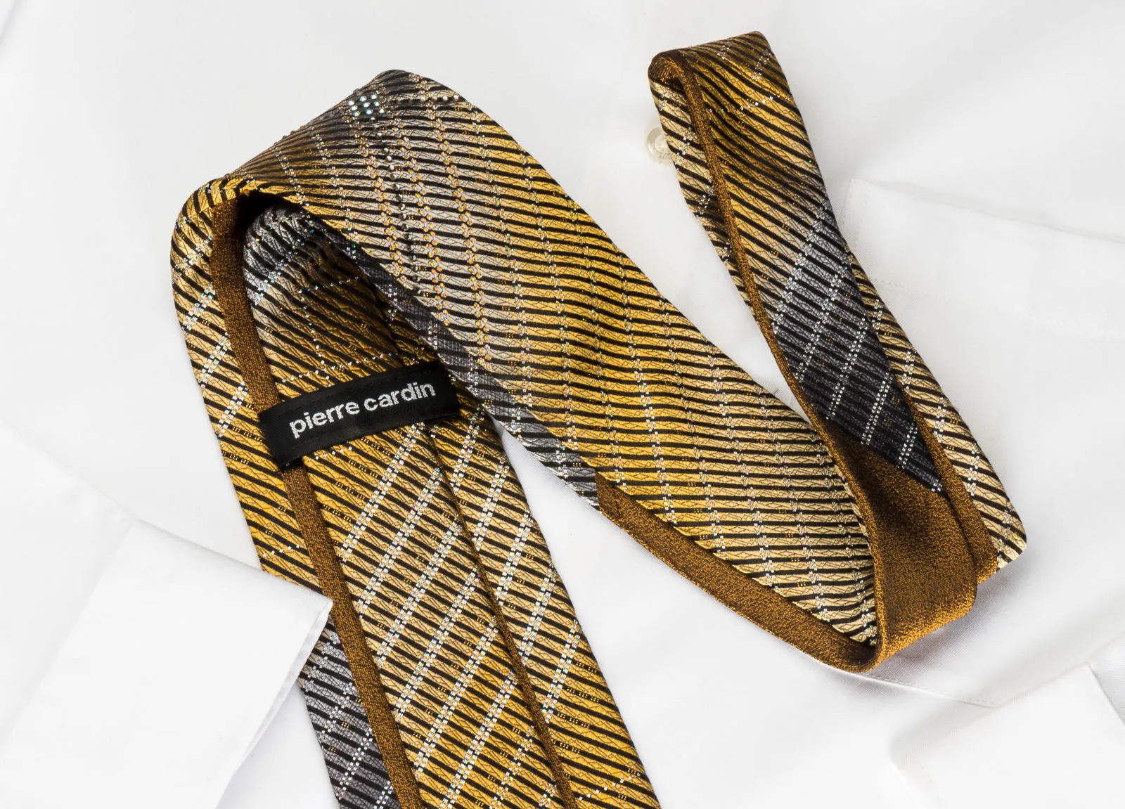 Pierre Cardin Bling Necktie Gold Black Striped Sparkling With Rhinestones