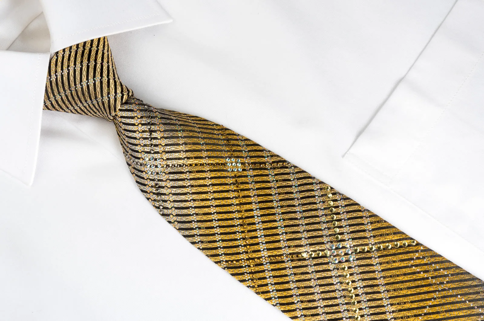 Pierre Cardin Bling Necktie Gold Black Striped Sparkling With Rhinestones