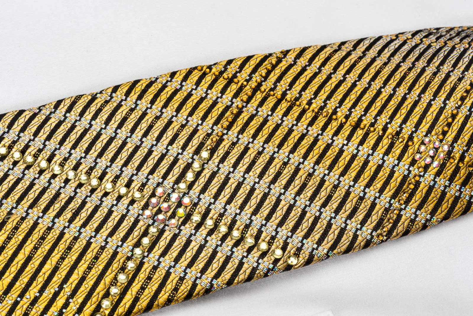 Pierre Cardin Bling Necktie Gold Black Striped Sparkling With Rhinestones