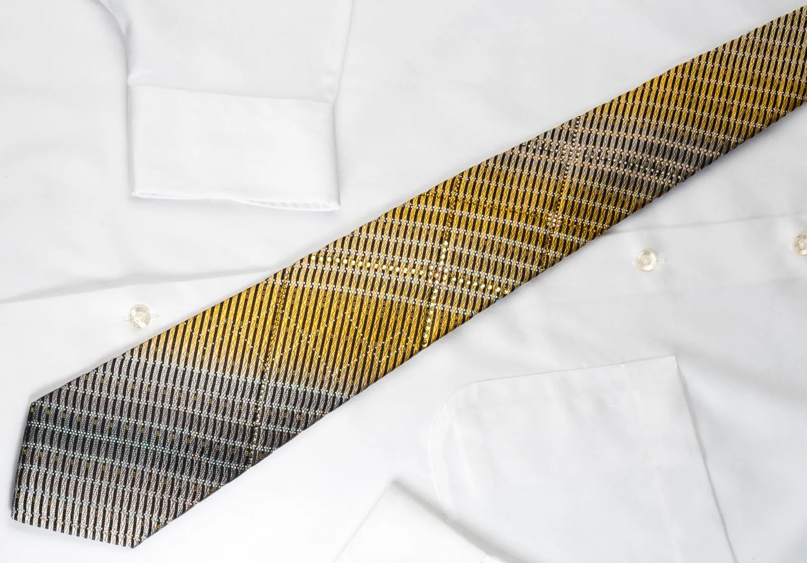 Pierre Cardin Bling Necktie Gold Black Striped Sparkling With Rhinestones
