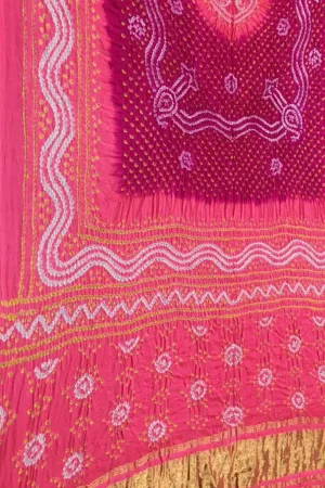Pink Bandhani Gajji Silk Dupatta - Elegant and Luxurious
