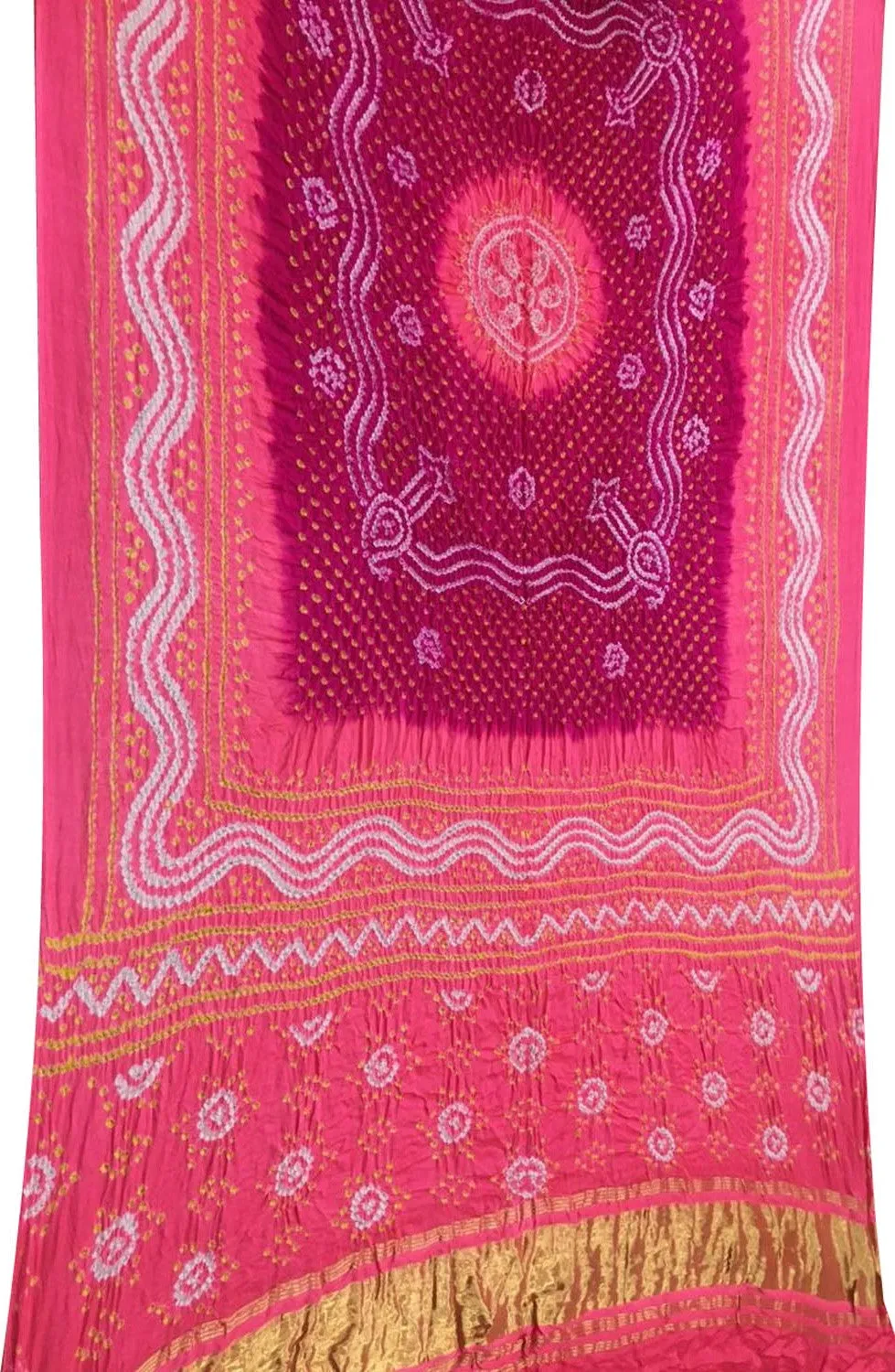 Pink Bandhani Gajji Silk Dupatta - Elegant and Luxurious