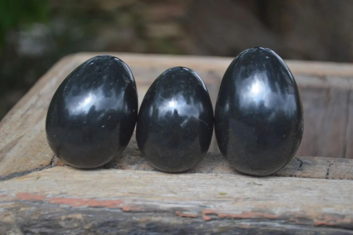 Polished Black Basalt Eggs  x 12 From Antsirabe, Madagascar