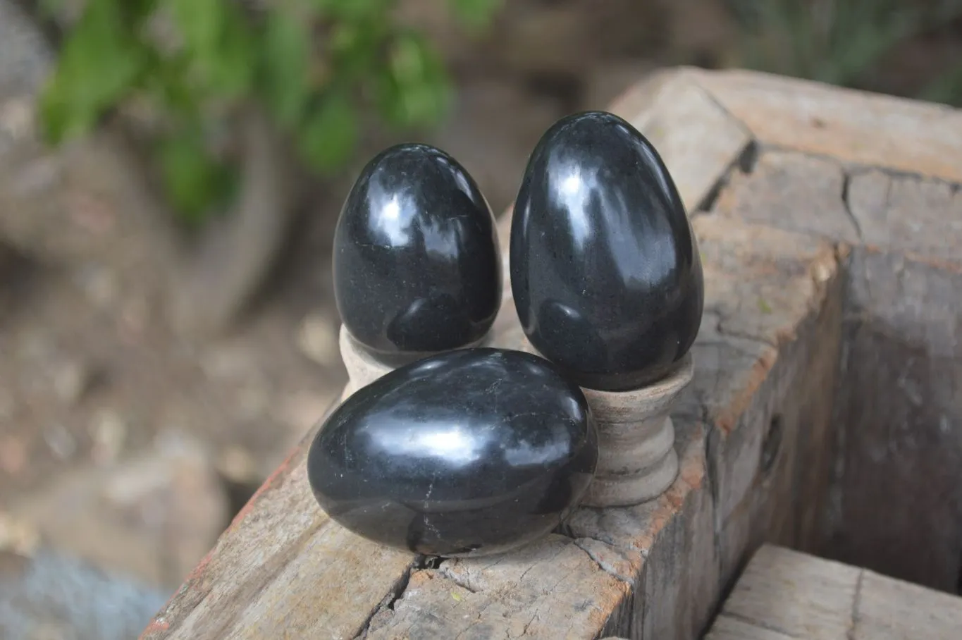 Polished Black Basalt Eggs  x 12 From Antsirabe, Madagascar