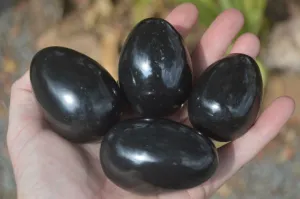 Polished Black Basalt Eggs  x 12 From Antsirabe, Madagascar