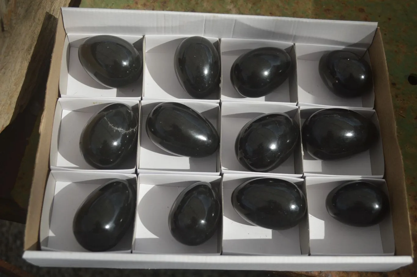 Polished Black Basalt Eggs  x 12 From Antsirabe, Madagascar