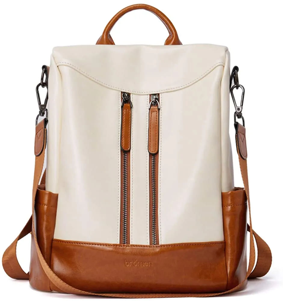 Purse Leather Grey Anti-theft Travel Backpack