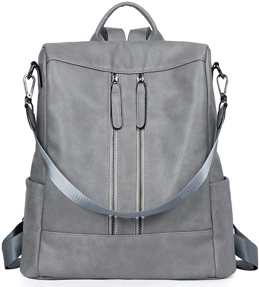 Purse Leather Grey Anti-theft Travel Backpack