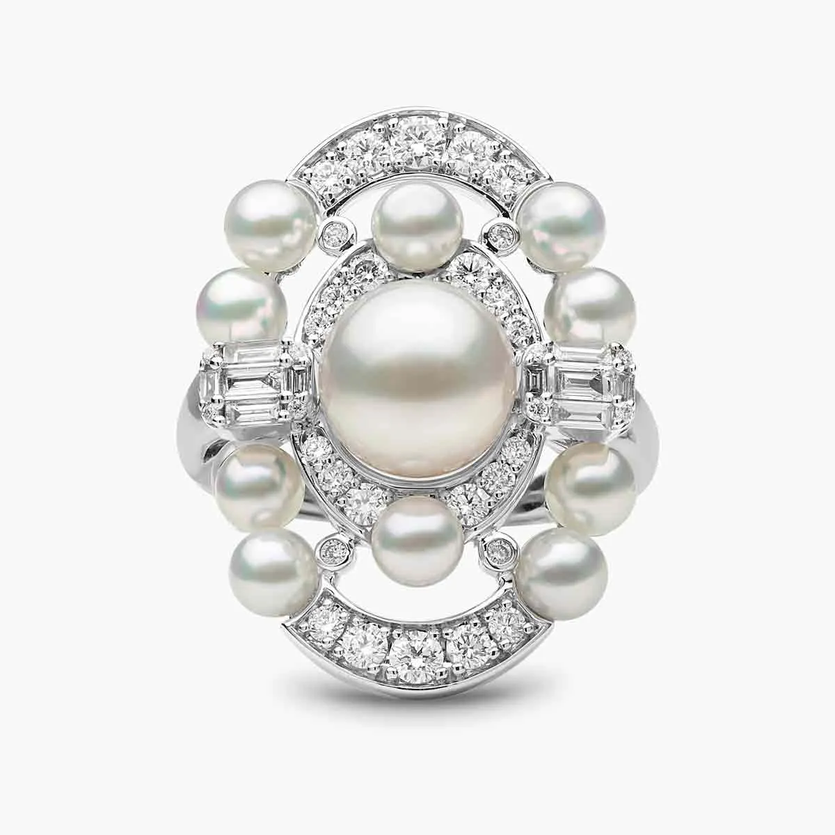 Raindrop 18K Gold Akoya Pearl and Diamond Oval Ring