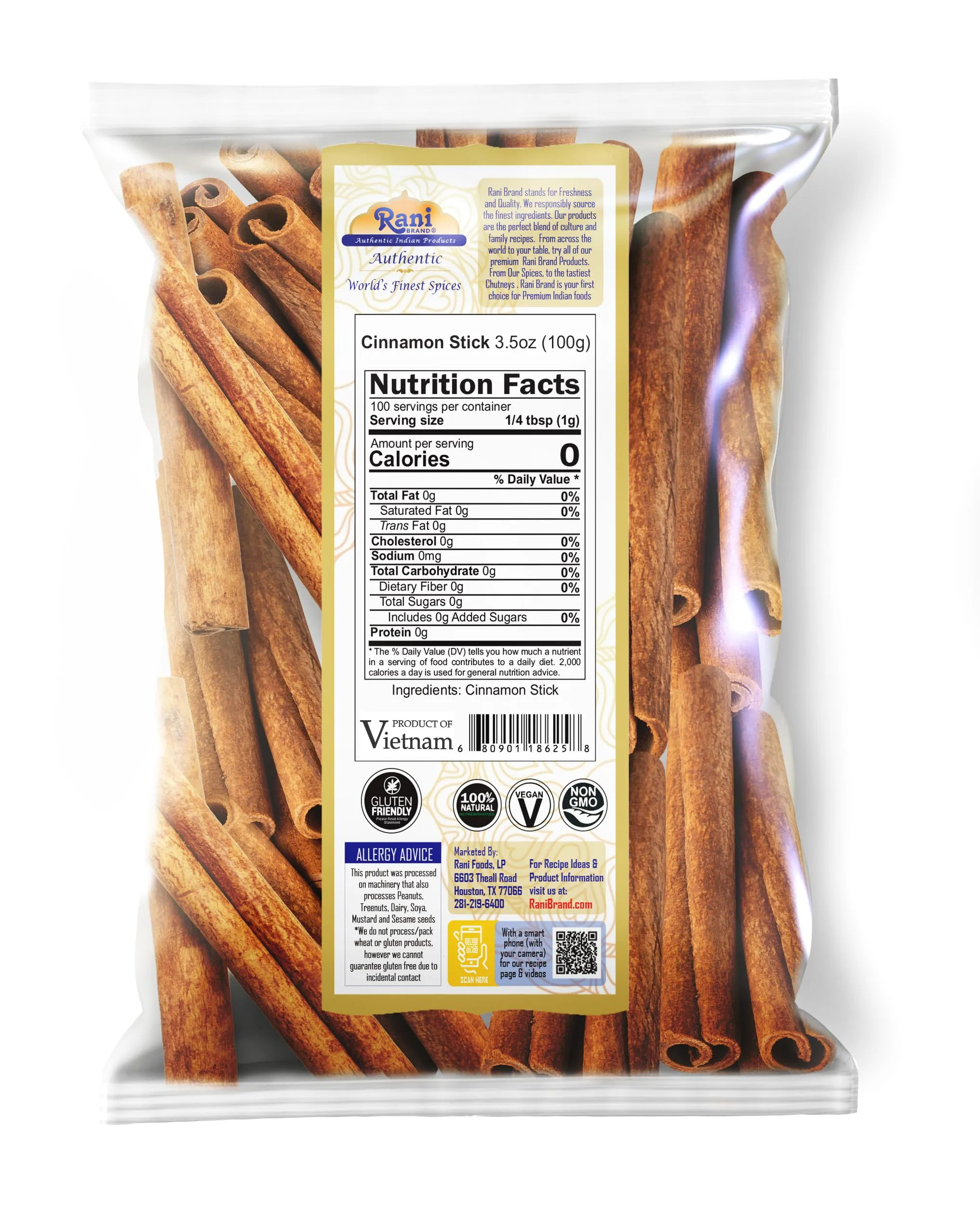 Rani Cinnamon Sticks 3.5oz (100g) - 18-22 Sticks - Strong Aroma, Perfect for Baking, Cooking & Beverages | 3  Inches Length - Cassia Saigon Cinnamon from Vietnam | Kosher