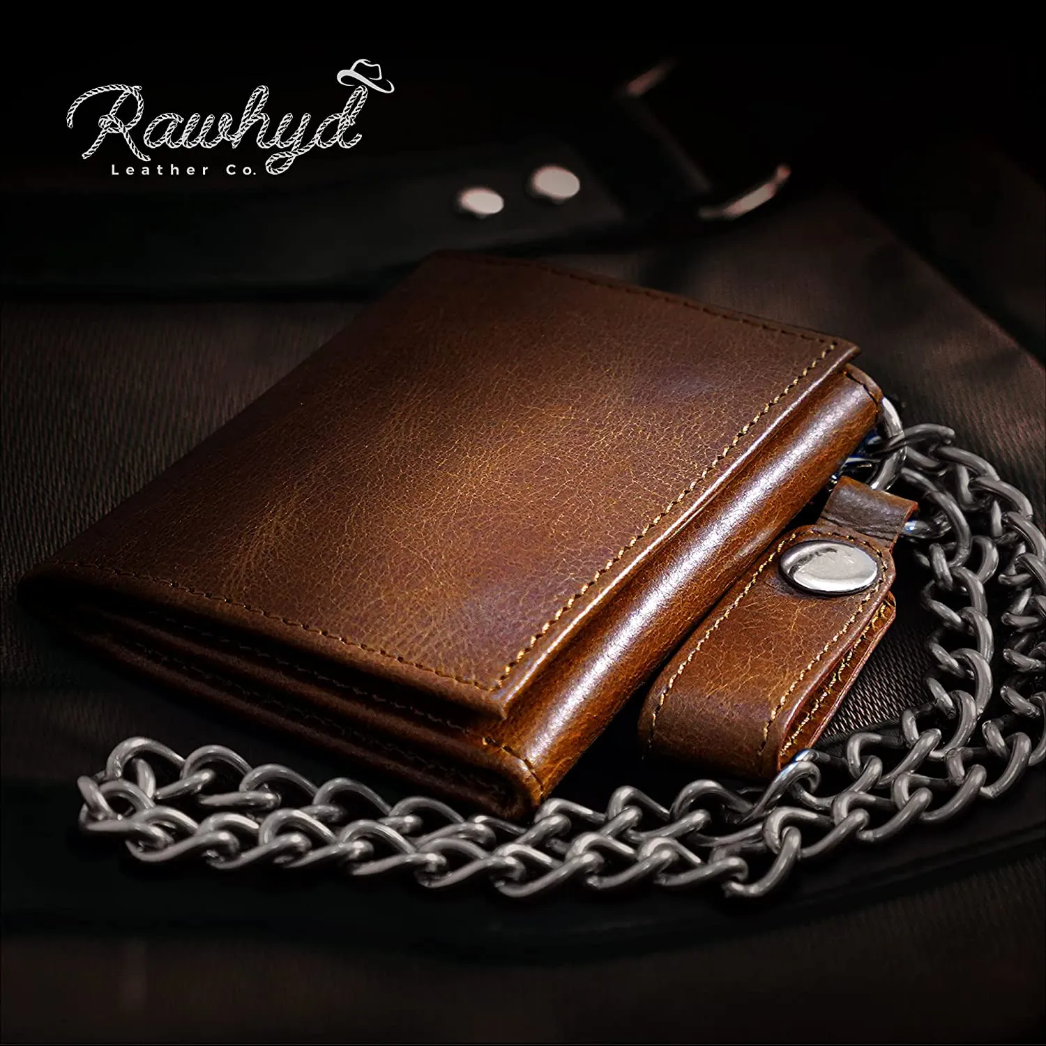 RAWHYD - Trifold Chain Wallet - Full Grain Leather - 10.5” x 4.5”