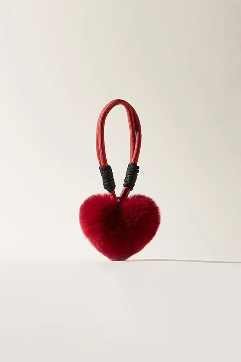 Real Rex Rabbit Fur Heart Bag Charm