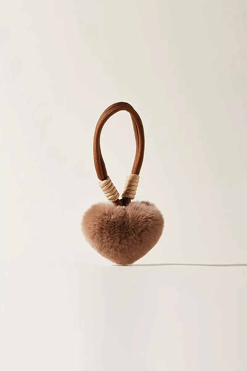 Real Rex Rabbit Fur Heart Bag Charm
