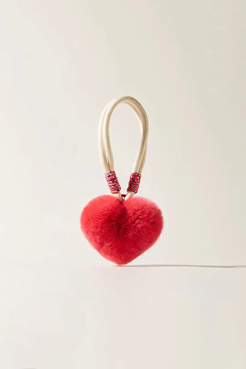 Real Rex Rabbit Fur Heart Bag Charm