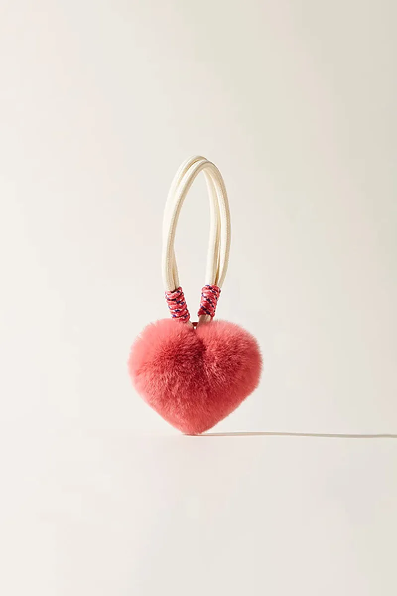 Real Rex Rabbit Fur Heart Bag Charm