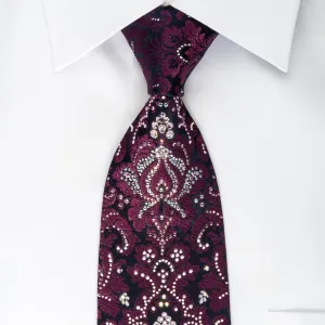Renoma Rhinestone Tie Purple Damask On Black With Silver Sparkles
