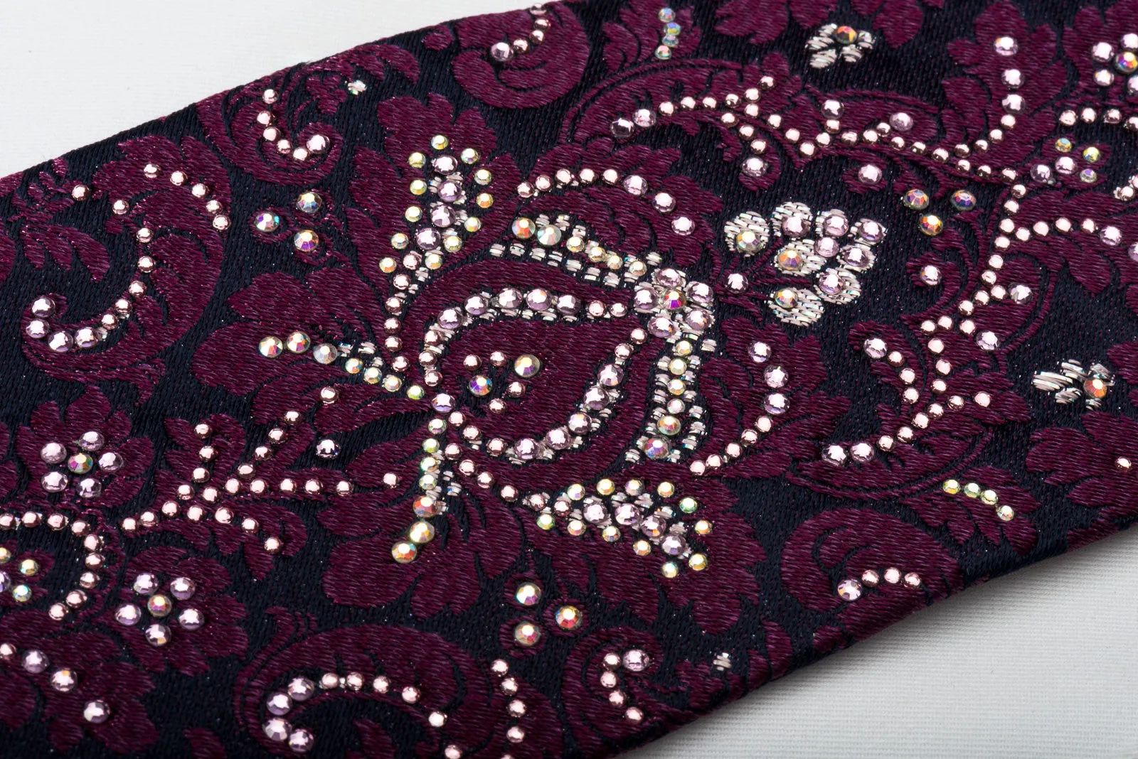 Renoma Rhinestone Tie Purple Damask On Black With Silver Sparkles