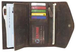 RFID Blocking Vintage Leather Women's Slim Flap Wallet Clutch Organizer