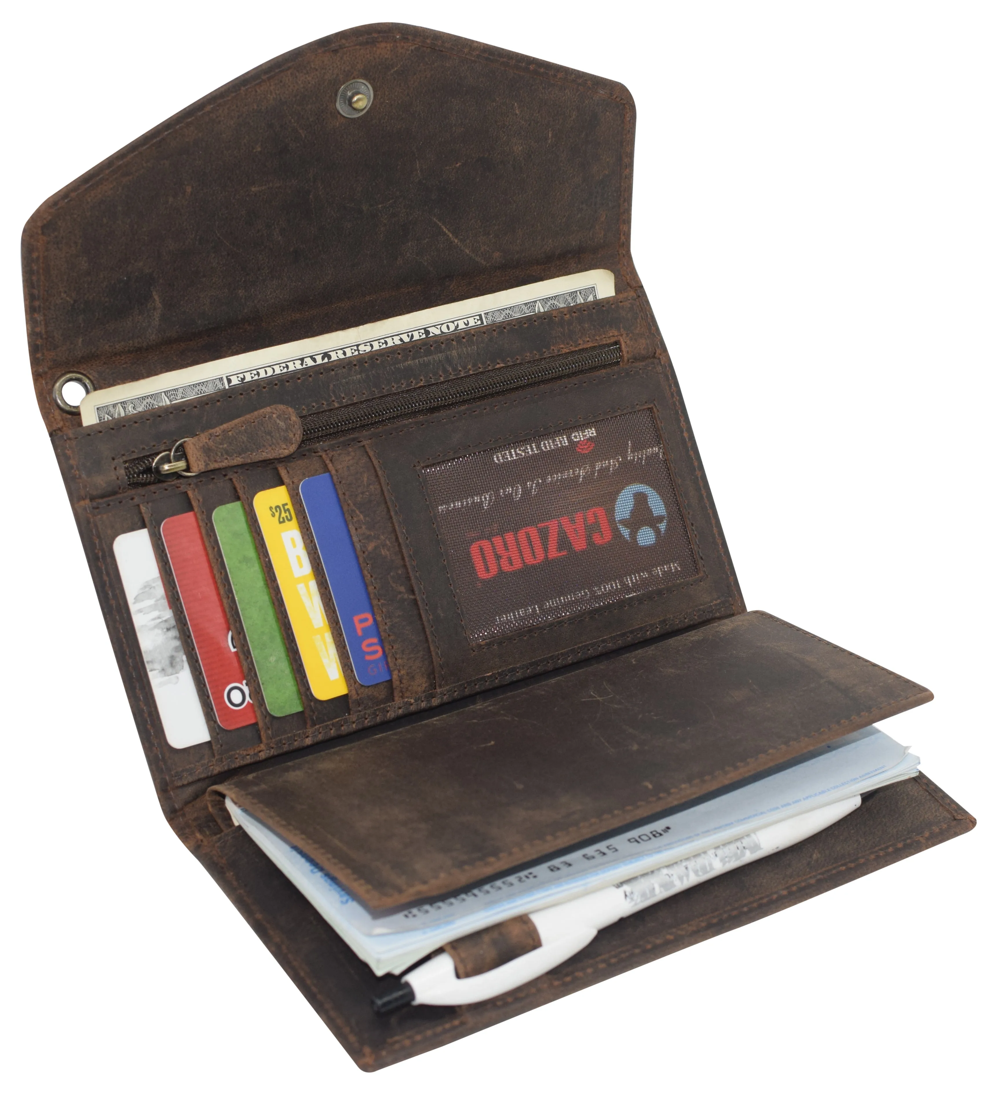 RFID Blocking Vintage Leather Women's Slim Flap Wallet Clutch Organizer