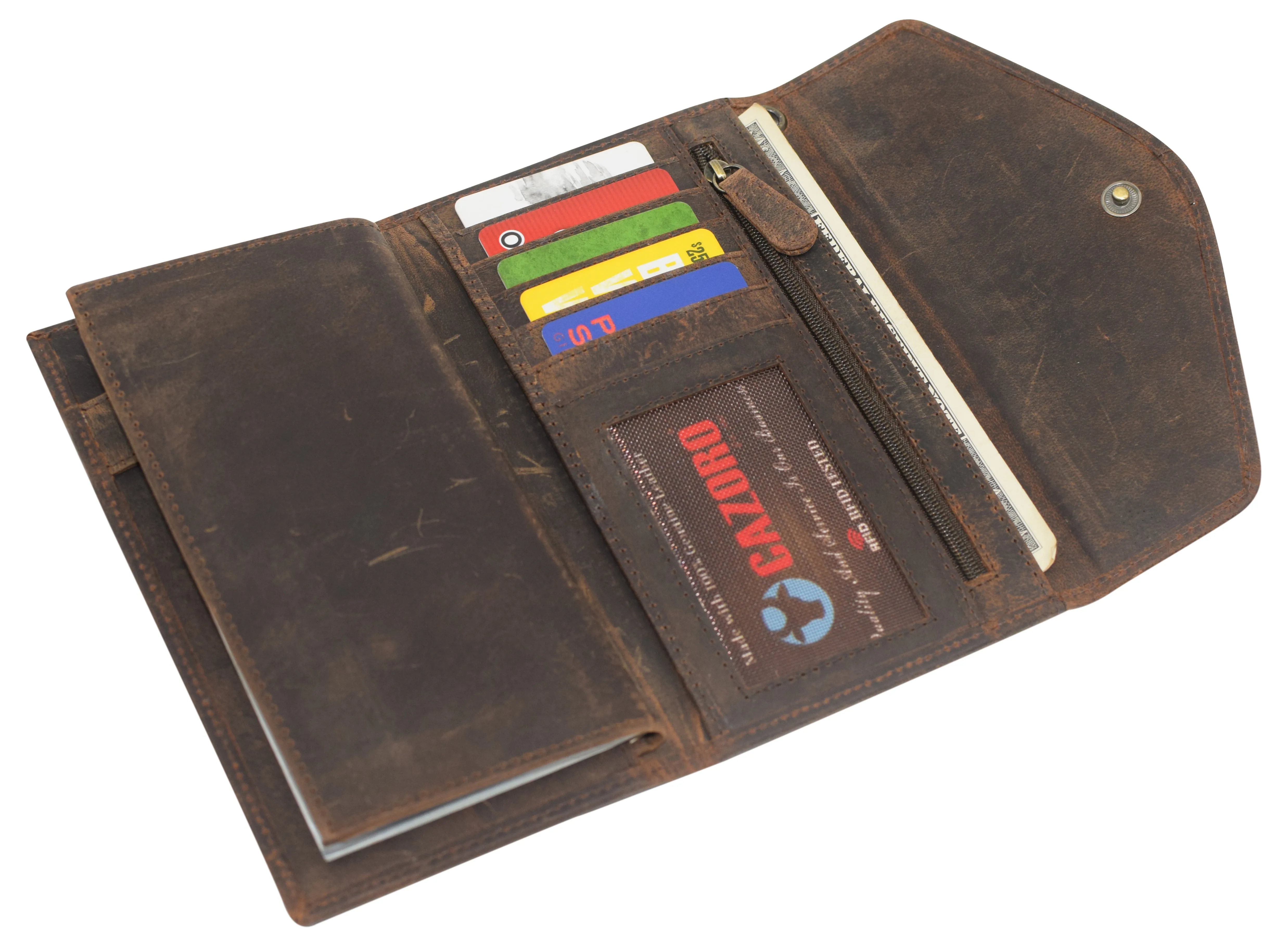 RFID Blocking Vintage Leather Women's Slim Flap Wallet Clutch Organizer