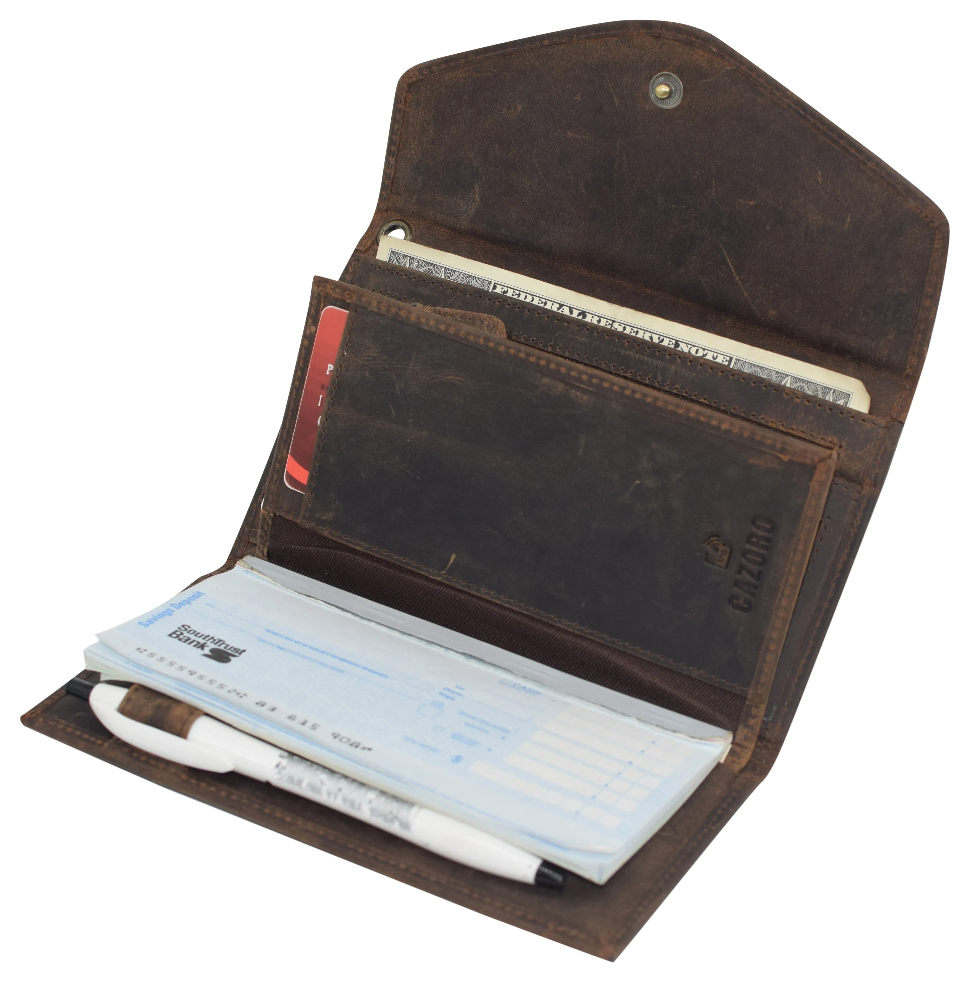 RFID Blocking Vintage Leather Women's Slim Flap Wallet Clutch Organizer
