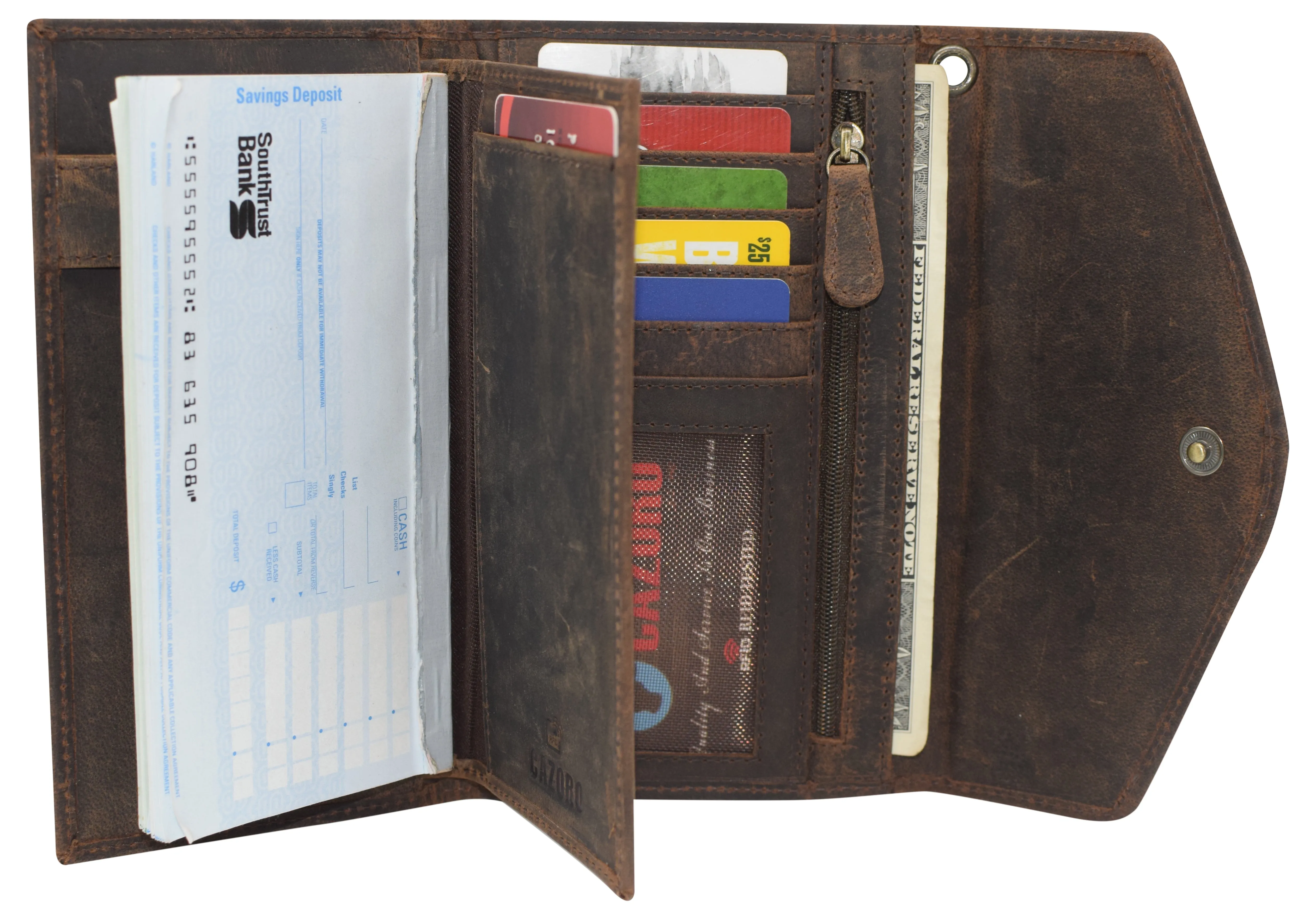 RFID Blocking Vintage Leather Women's Slim Flap Wallet Clutch Organizer