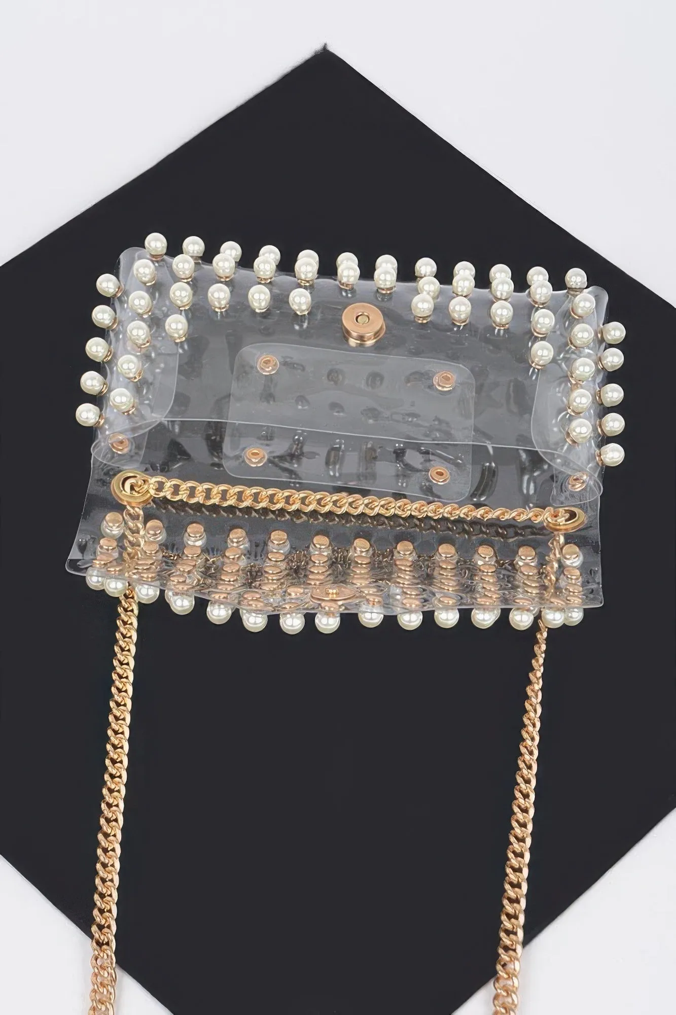 Rhinestone Clear Belt Bag W/chain