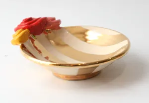 Rose Saucer in Gold and White Stripe