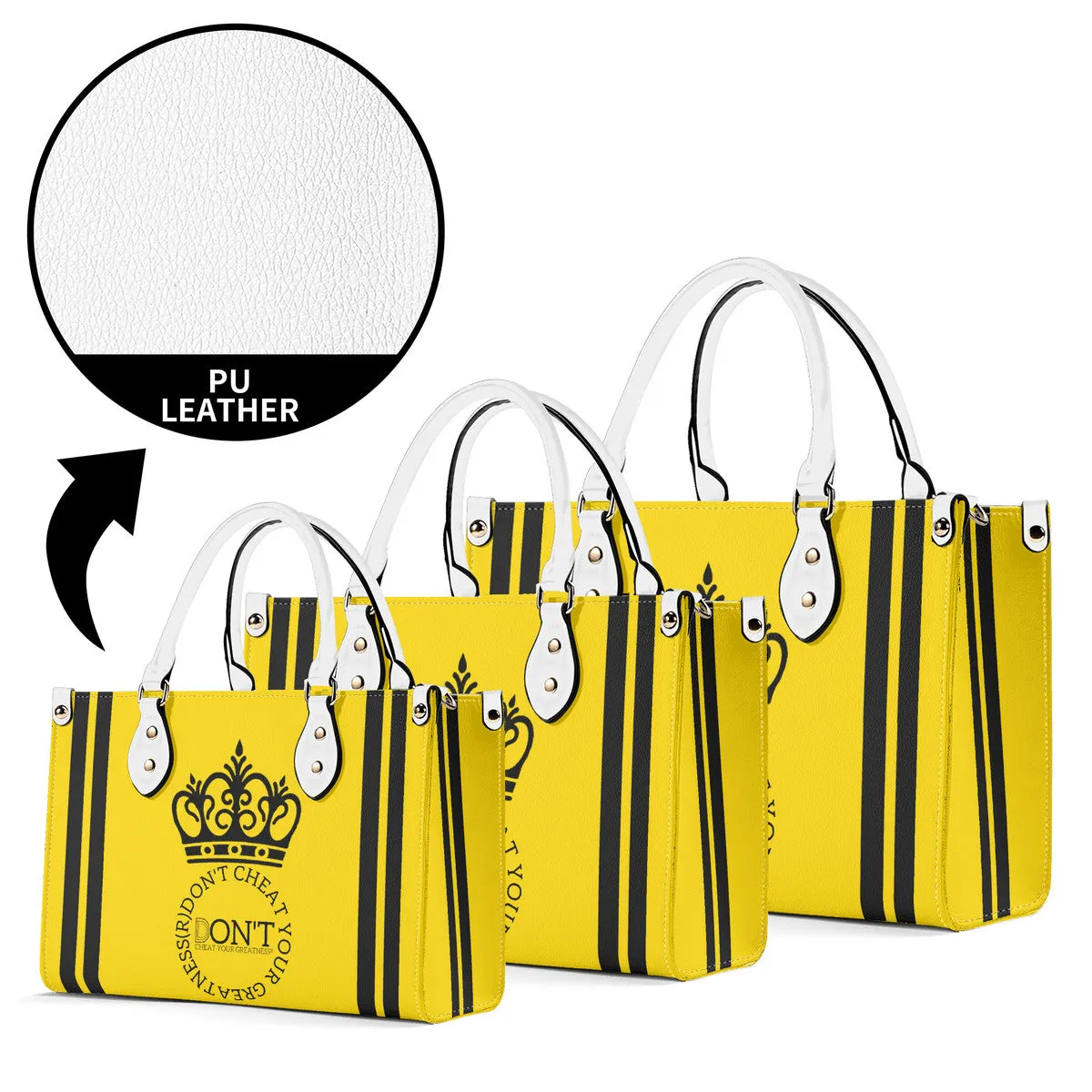 Royalty DON'T D4XV Black  Logo ,Stripes & Gold Multiple Sizes Upgraded Luxury Women PU Leather Handbag