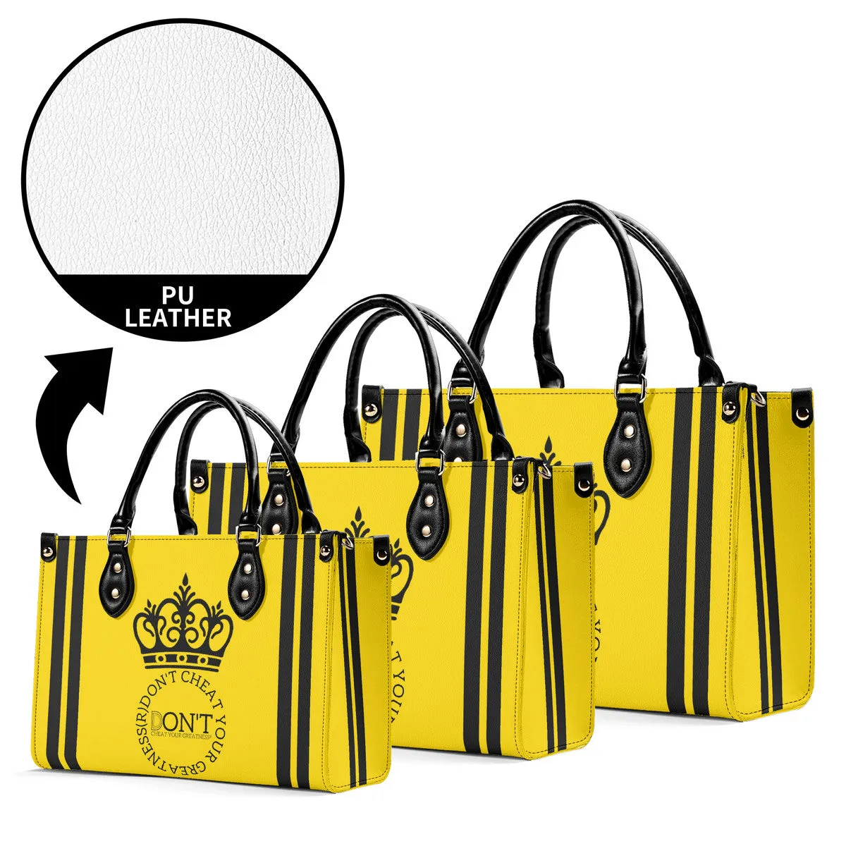 Royalty DON'T D4XV Black  Logo ,Stripes & Gold Multiple Sizes Upgraded Luxury Women PU Leather Handbag