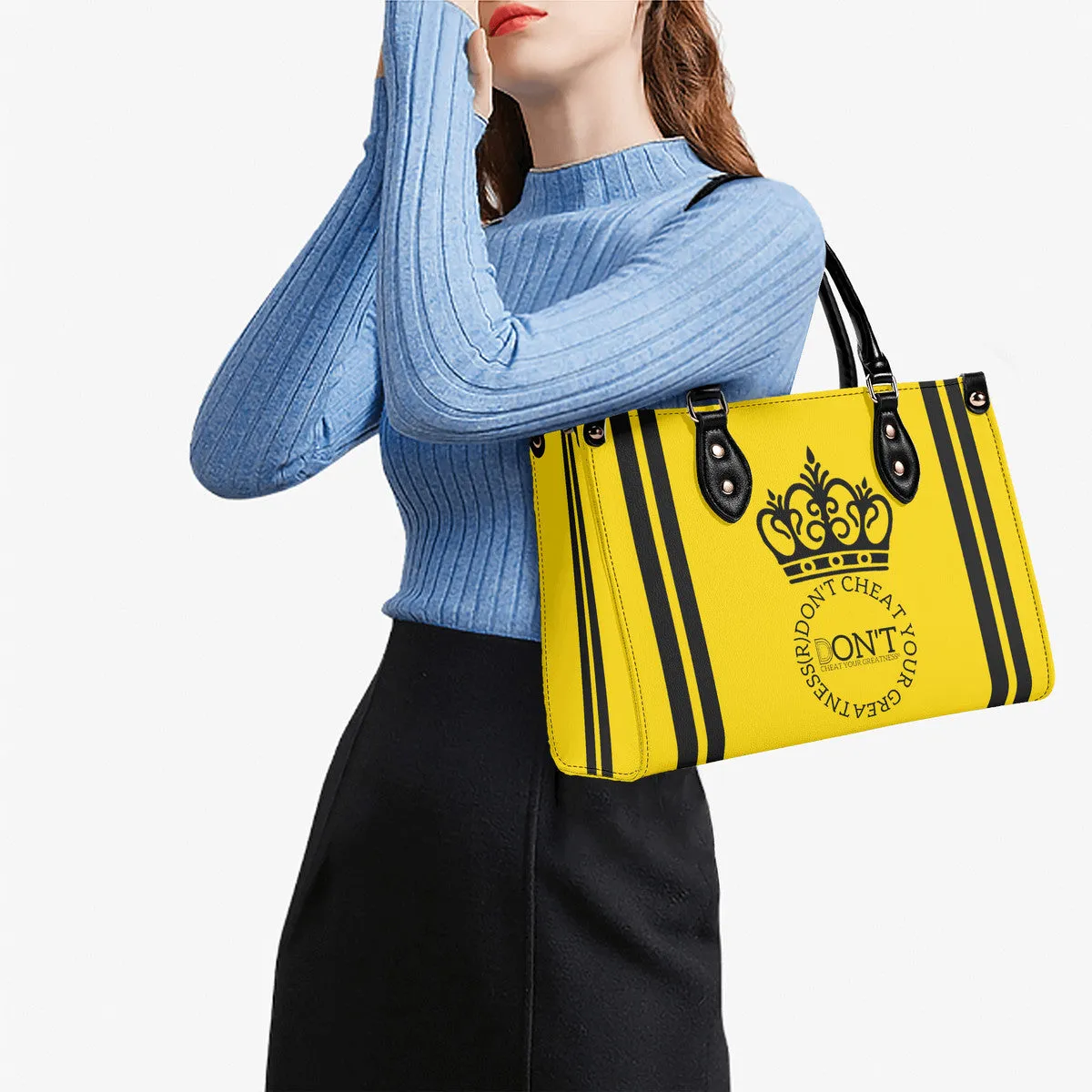 Royalty DON'T D4XV Black  Logo ,Stripes & Gold Multiple Sizes Upgraded Luxury Women PU Leather Handbag
