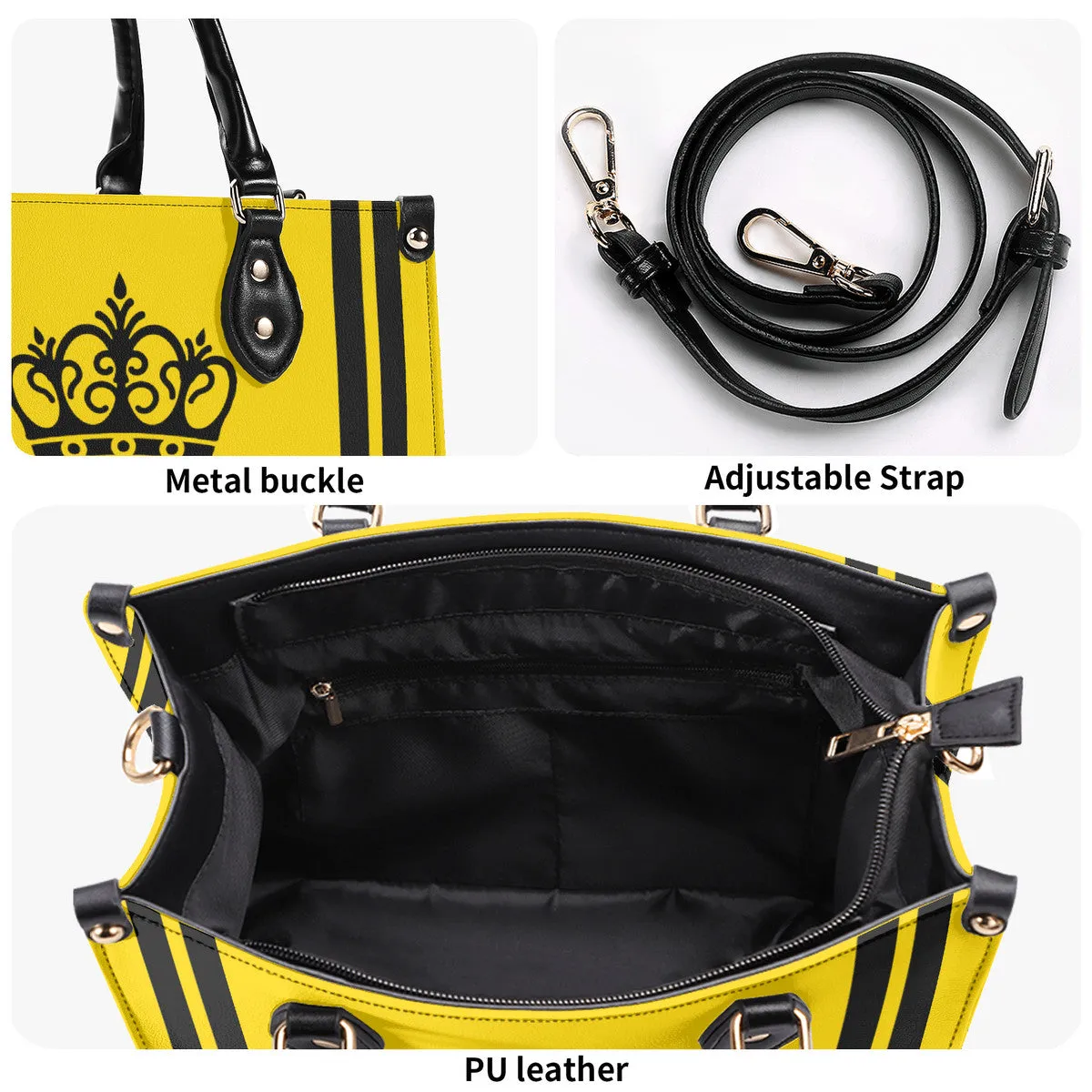 Royalty DON'T D4XV Black  Logo ,Stripes & Gold Multiple Sizes Upgraded Luxury Women PU Leather Handbag
