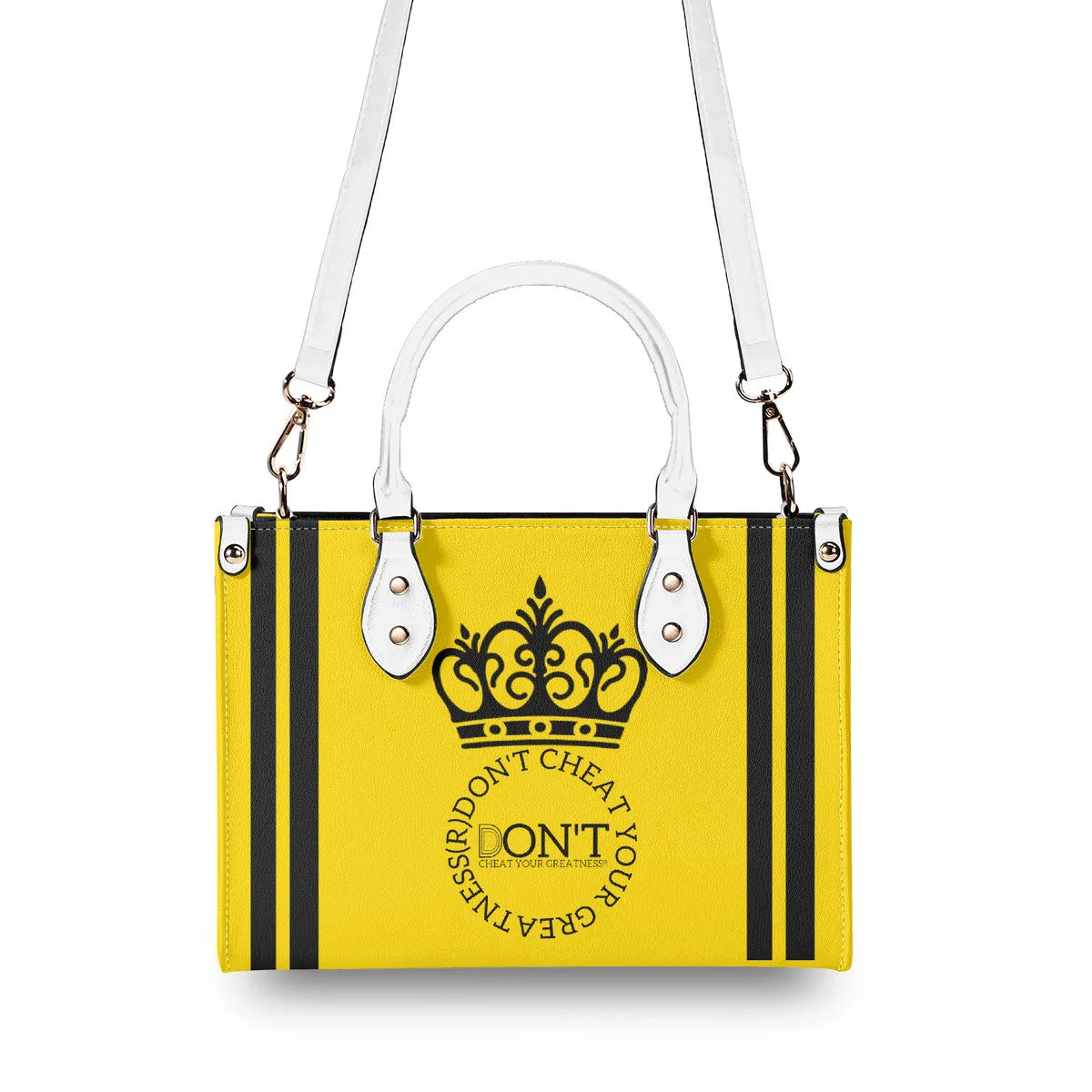 Royalty DON'T D4XV Black  Logo ,Stripes & Gold Multiple Sizes Upgraded Luxury Women PU Leather Handbag