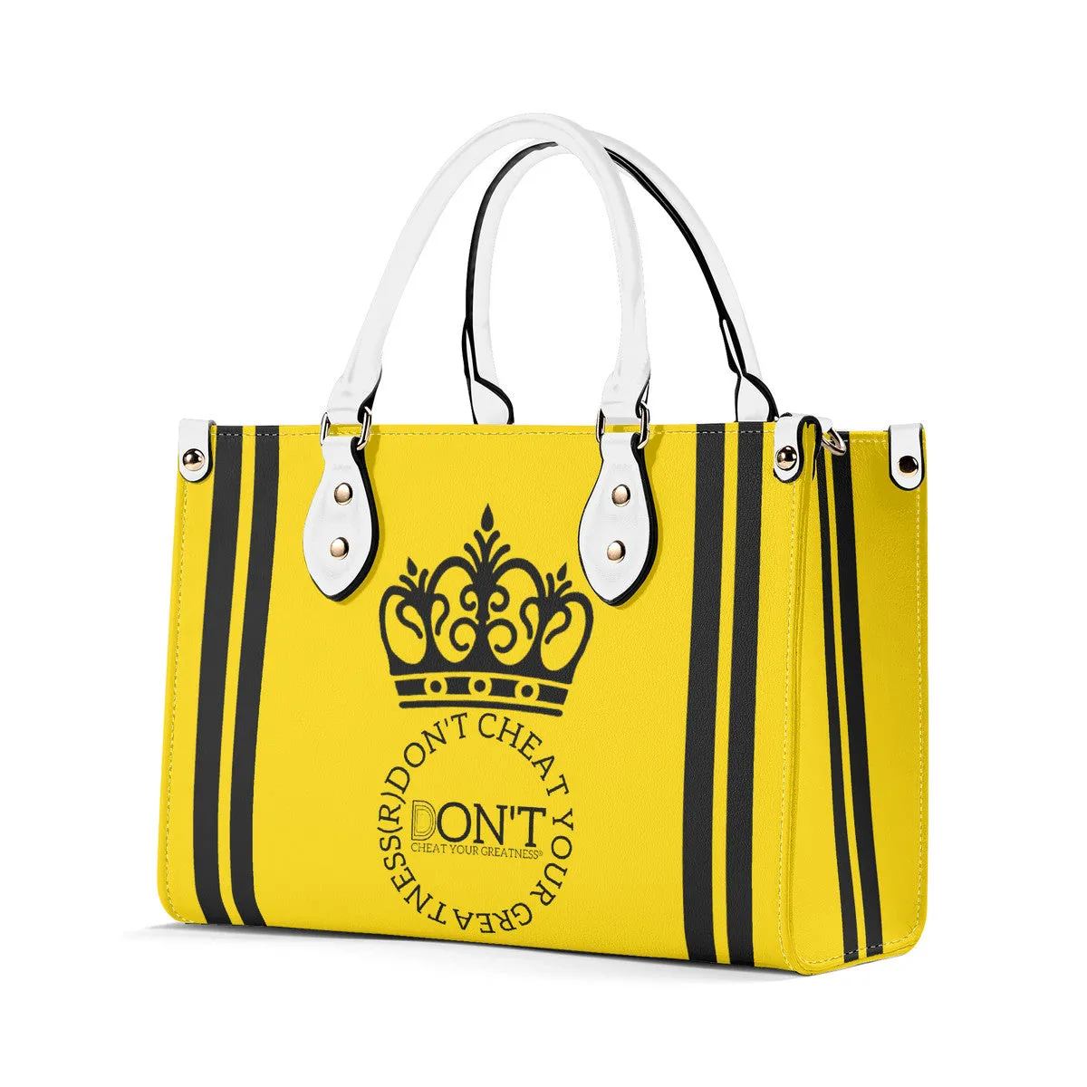 Royalty DON'T D4XV Black  Logo ,Stripes & Gold Multiple Sizes Upgraded Luxury Women PU Leather Handbag
