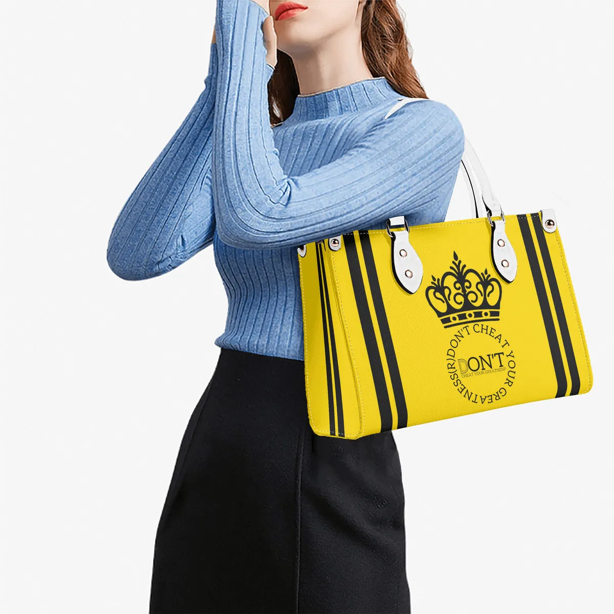 Royalty DON'T D4XV Black  Logo ,Stripes & Gold Multiple Sizes Upgraded Luxury Women PU Leather Handbag