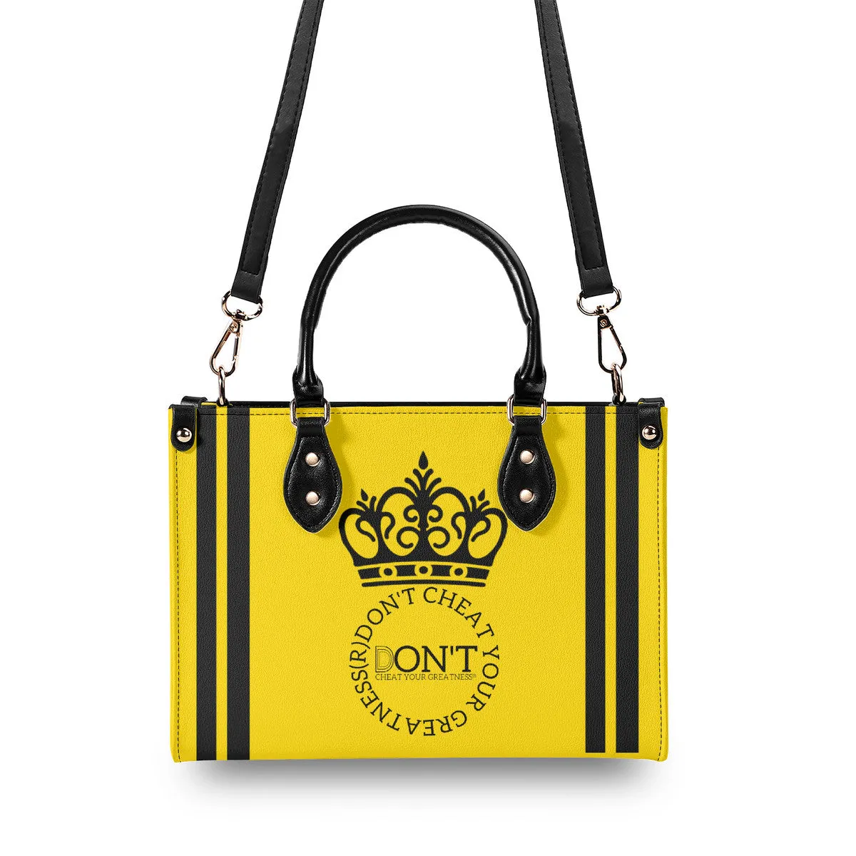 Royalty DON'T D4XV Black  Logo ,Stripes & Gold Multiple Sizes Upgraded Luxury Women PU Leather Handbag