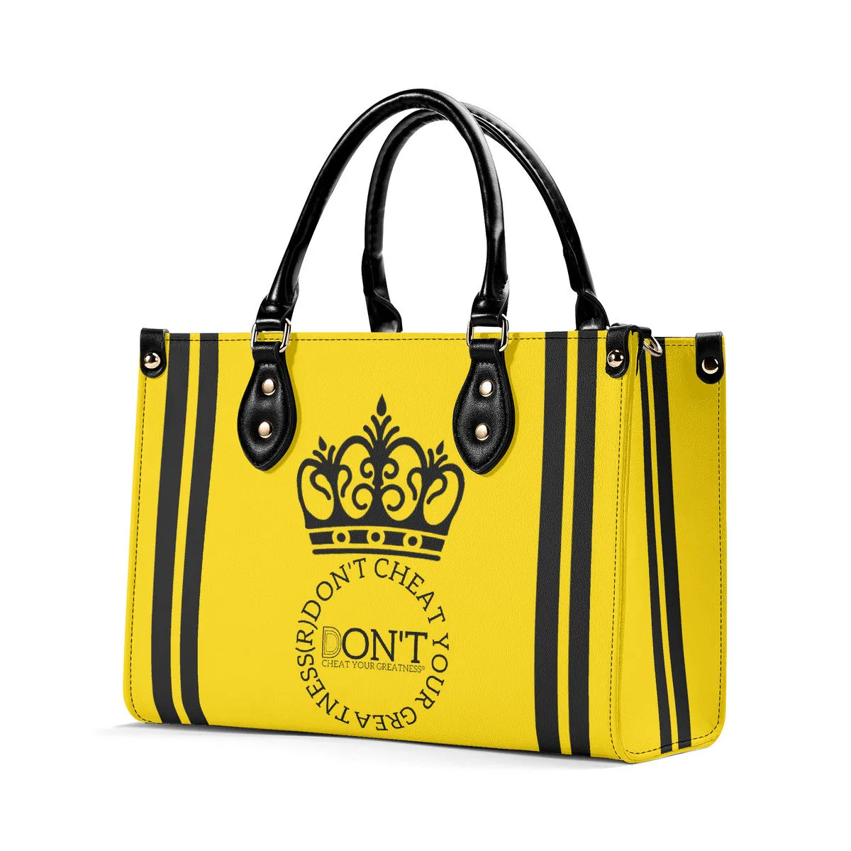 Royalty DON'T D4XV Black  Logo ,Stripes & Gold Multiple Sizes Upgraded Luxury Women PU Leather Handbag