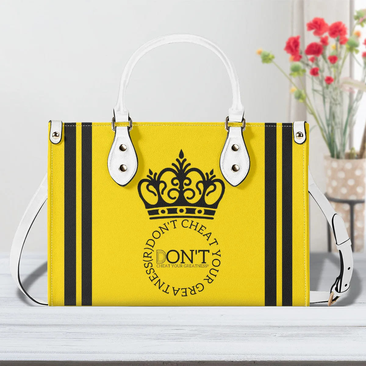 Royalty DON'T D4XV Black  Logo ,Stripes & Gold Multiple Sizes Upgraded Luxury Women PU Leather Handbag