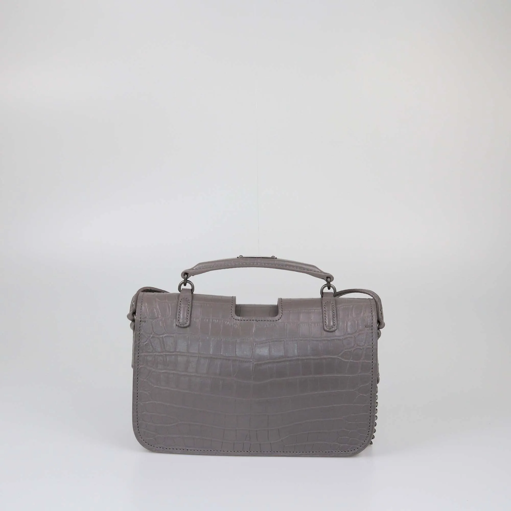 Saint Laurent Grey Croc Embossed Medium Charlotte Messenger Bag