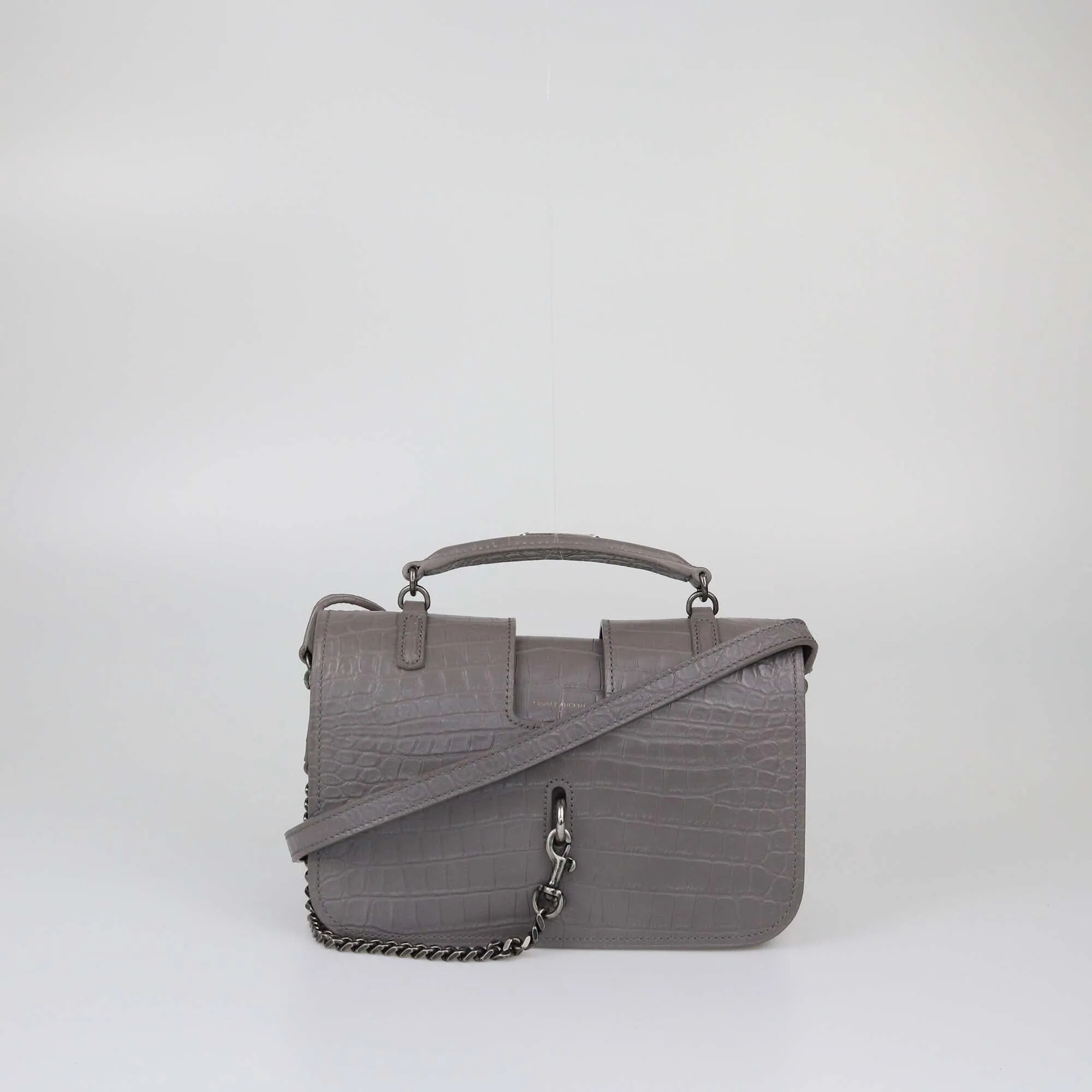 Saint Laurent Grey Croc Embossed Medium Charlotte Messenger Bag