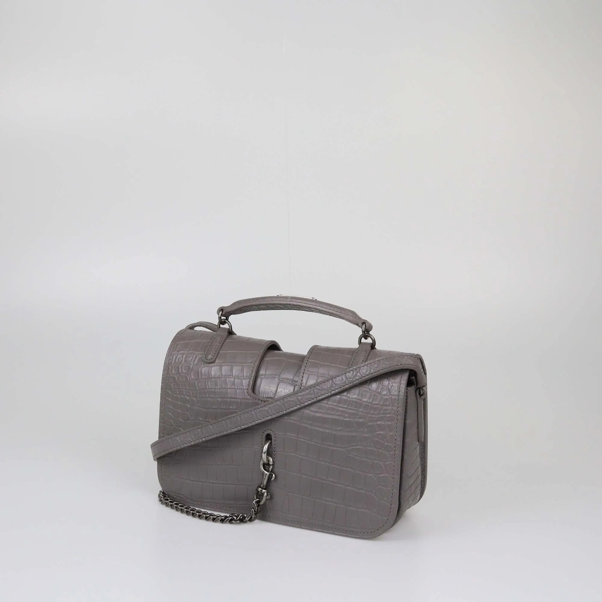 Saint Laurent Grey Croc Embossed Medium Charlotte Messenger Bag
