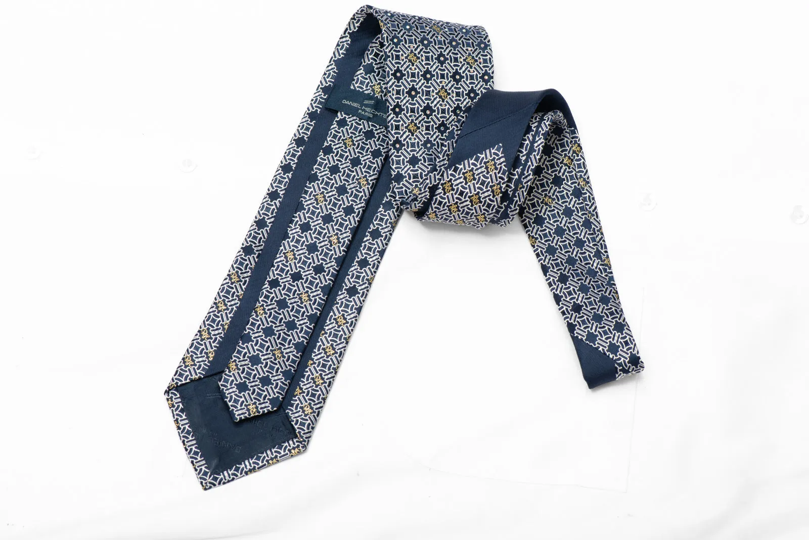 Silver Trellis On Dark Blue Rhinestone Necktie With Gold Sparkles