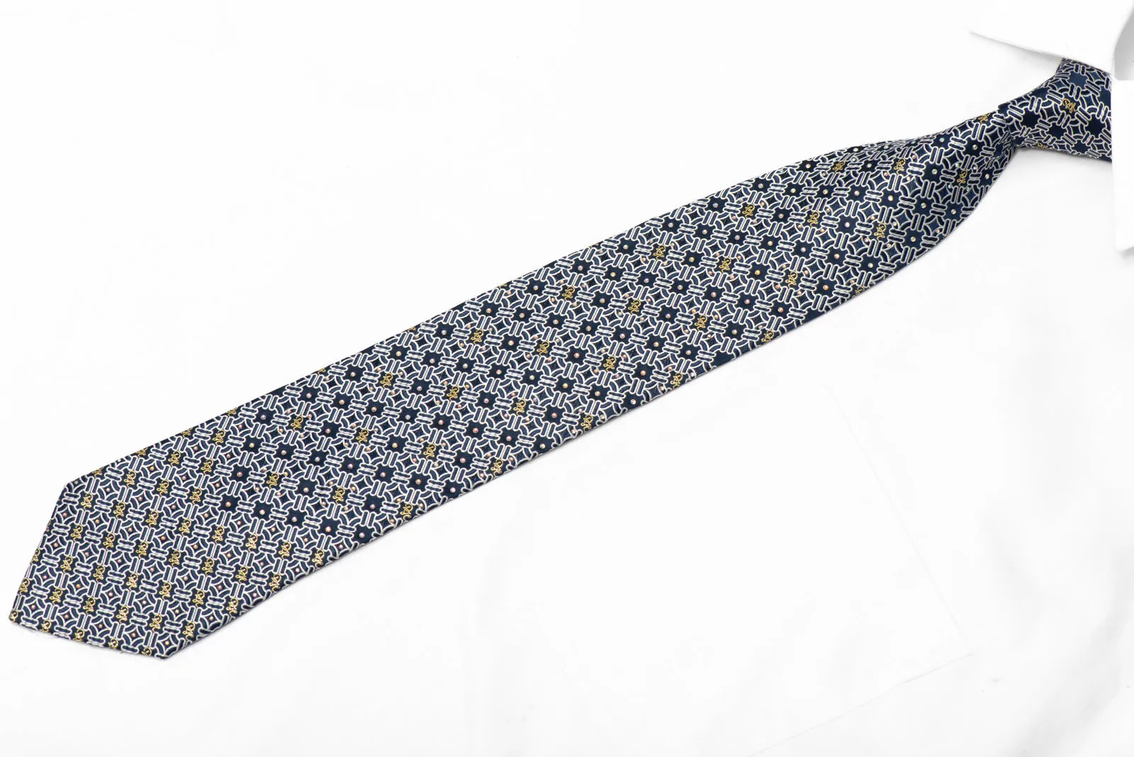 Silver Trellis On Dark Blue Rhinestone Necktie With Gold Sparkles