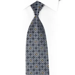 Silver Trellis On Dark Blue Rhinestone Necktie With Gold Sparkles