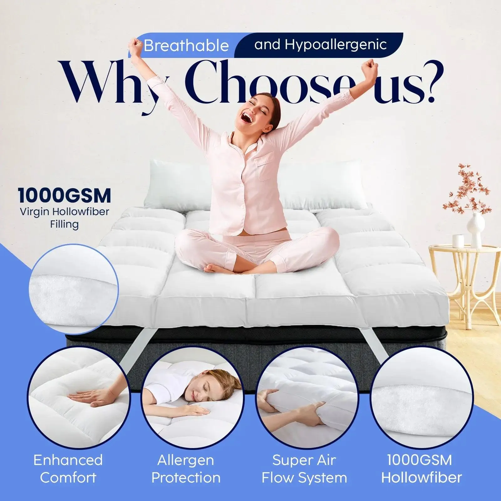 Small Double Mattress Topper 10CM Extra Thick with 1000GSM Filling Fiber | 120 cm x 190 cm