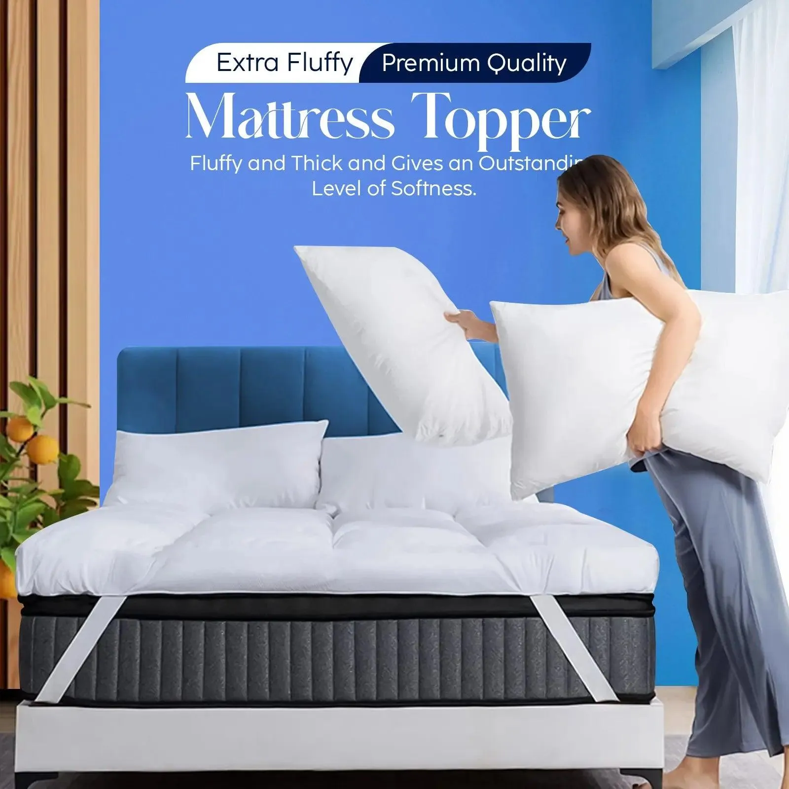 Small Double Mattress Topper 10CM Extra Thick with 1000GSM Filling Fiber | 120 cm x 190 cm