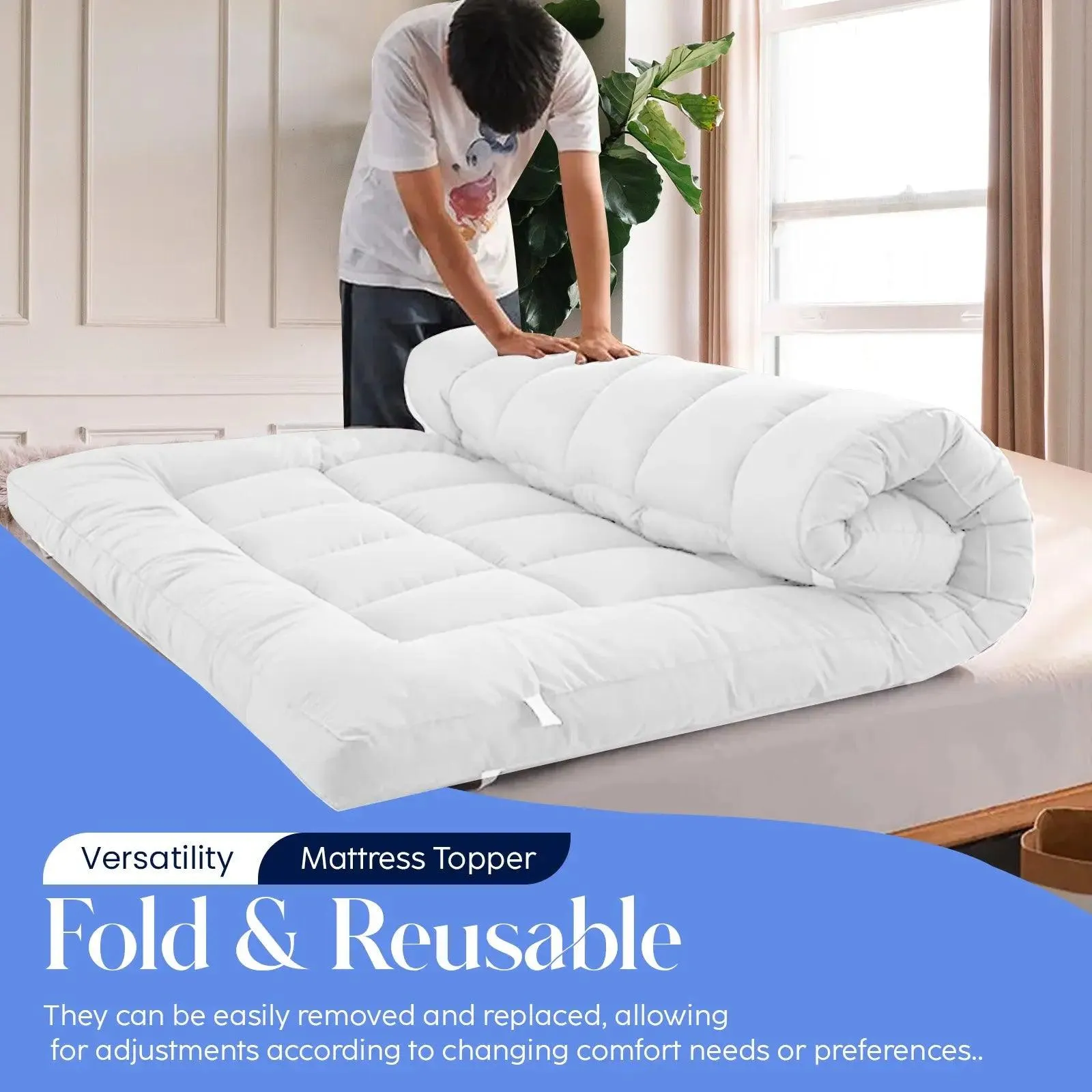 Small Double Mattress Topper 10CM Extra Thick with 1000GSM Filling Fiber | 120 cm x 190 cm