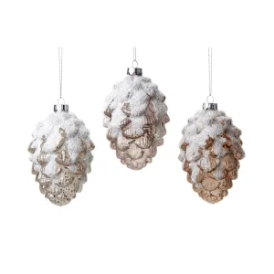 Snowy Pinecone Glass Ornament